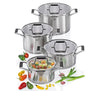 Küchenprofi COOK Topfset BOLOGNA 4-tlg., Edelstahl, Glasdeckel, Induktion, Ausgießer, Siebdeckel, Ø 16/20/24 cm + Bratentopf 20 cm.