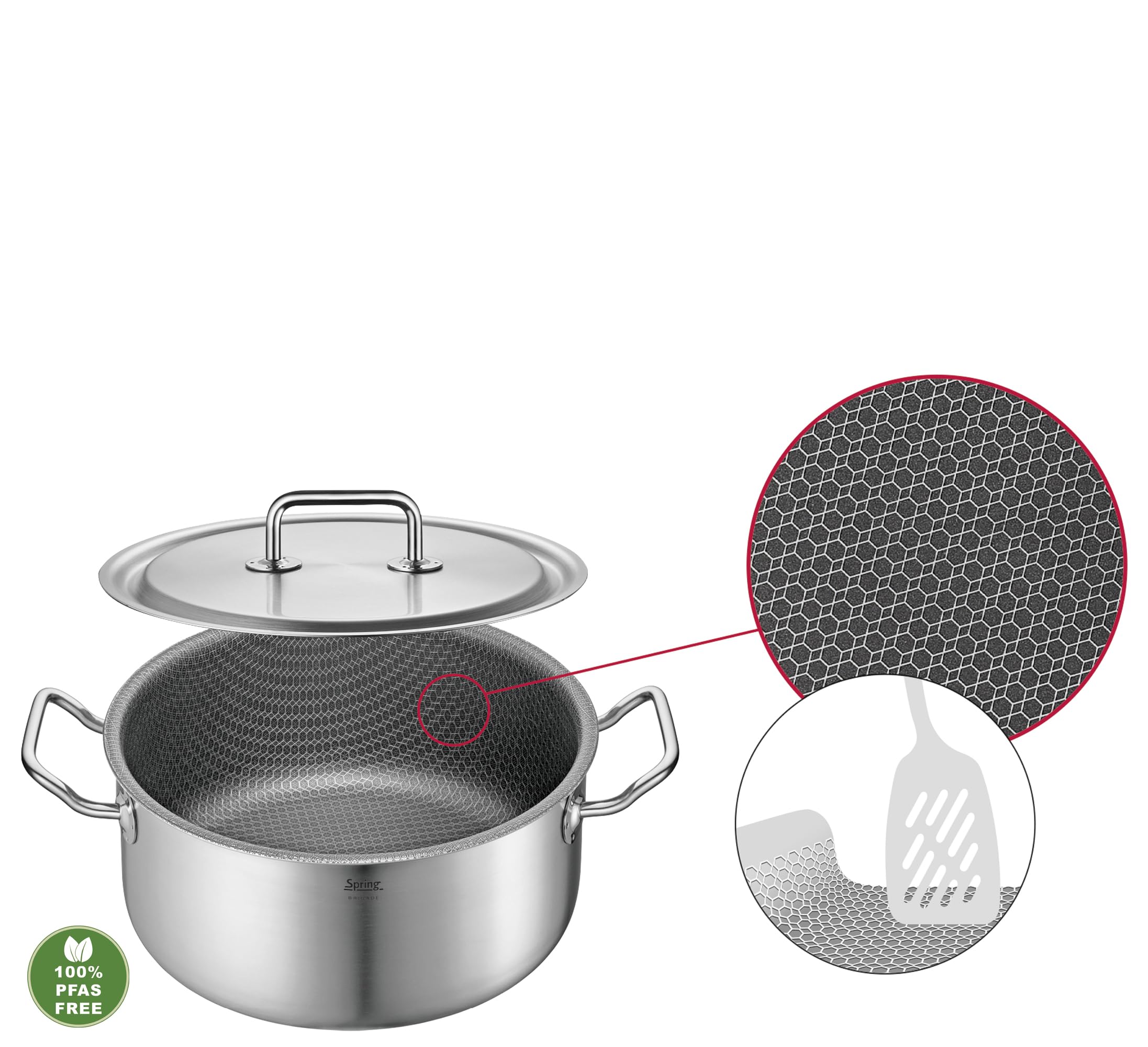 Spring BRIGADE PREMIUM Bratentopf 24 cm, 4,7 L, Edelstahl mit Aluminiumkern, robust, pflegeleicht, 5-Lagen-Material.